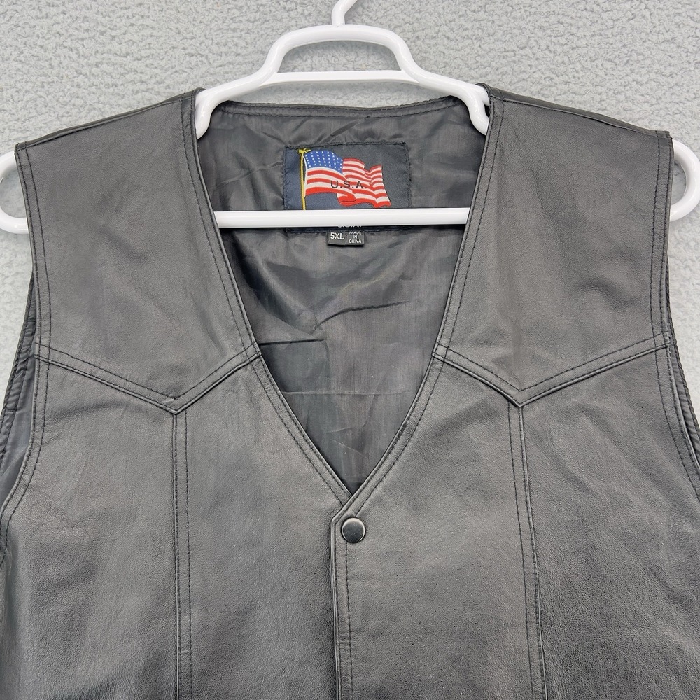 USA Leather Motorcycle Vest Men's 5XL Black Eagle Biker Snap Front Leather Vest - Picture 5 of 14
